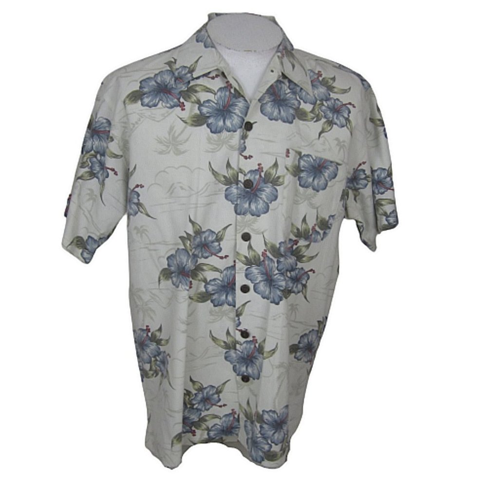 Cherokee Men Hawaiian camp shirt p2p 25 L vintage tropical hibiscus floral